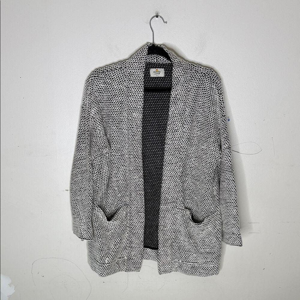 Marine Layer Black and White Open Front Cotton Blend Cardigan Small